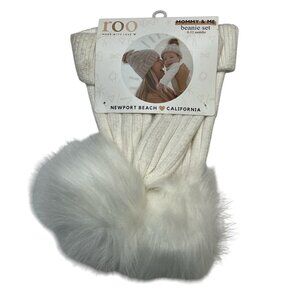 Roo Mommy And Me Beanie Set White Cable Knit W/Pom Womens One‎ Size 0-12 Months